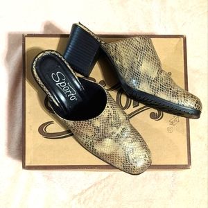 Sporto Faux Reptile Skin Mules Clog sz 6 Slip on Block Heel Animal Print